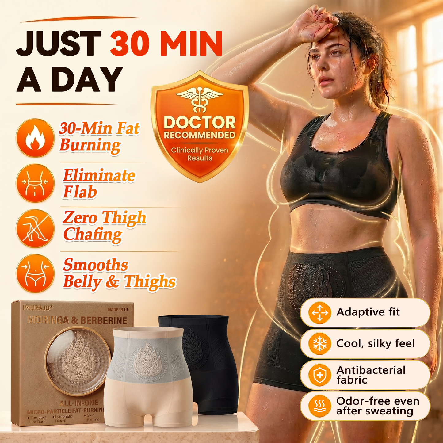PAURAJU® 30-Min All-in-One Micro-Particle Fat-Burning Shorts✅Ignites deep microcirculation to melt fat, flush toxins, and reverse metabolic aging.