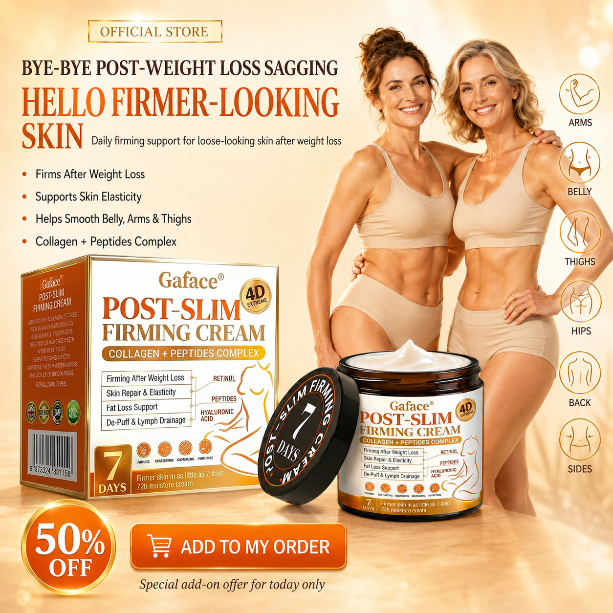 𝐆𝐚𝐟𝐚𝐜𝐞® 𝐏𝐨𝐬𝐭-𝐒𝐥𝐢𝐦 𝐅𝐢𝐫𝐦𝐢𝐧𝐠 𝐂𝐫𝐞𝐚𝐦 𝐰𝐢𝐭𝐡 𝐆𝐇𝐊-𝐂𝐮, 𝐀𝐫𝐠𝐢𝐫𝐞𝐥𝐢𝐧𝐞 & 𝐌𝐚𝐭𝐫𝐢𝐱𝐲𝐥 𝟑𝟎𝟎𝟎, 𝐜𝐨𝐥𝐥𝐚𝐠𝐞𝐧 𝐩𝐞𝐩𝐭𝐢𝐝𝐞𝐬 𝐚𝐧𝐝 𝐬𝐤𝐢𝐧-𝐟𝐢𝐫𝐦𝐢𝐧𝐠 𝐚𝐜𝐭𝐢𝐯𝐞𝐬 𝐭𝐨 𝐭𝐚𝐫𝐠𝐞𝐭 𝐥𝐨𝐨𝐬𝐞, 𝐬𝐚𝐠𝐠𝐢𝐧𝐠 𝐬𝐤𝐢𝐧 𝐚𝐟𝐭𝐞𝐫 𝐰𝐞𝐢𝐠𝐡𝐭 𝐥𝐨𝐬𝐬.